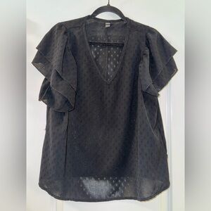 SHEIN Black V-Neck Ruffle Blouse